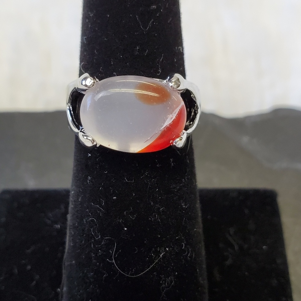 Natural Stone Ring with White & Orange Stone